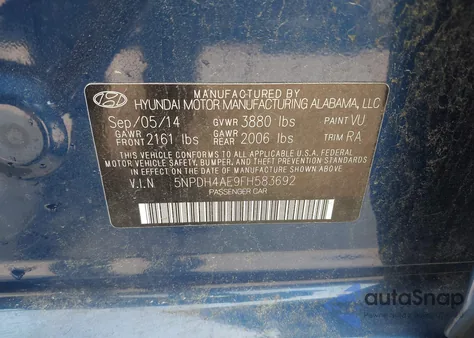 2015 Hyundai Elantra Se из США, поврежденный, VIN 5NPDH4AE9FH583692